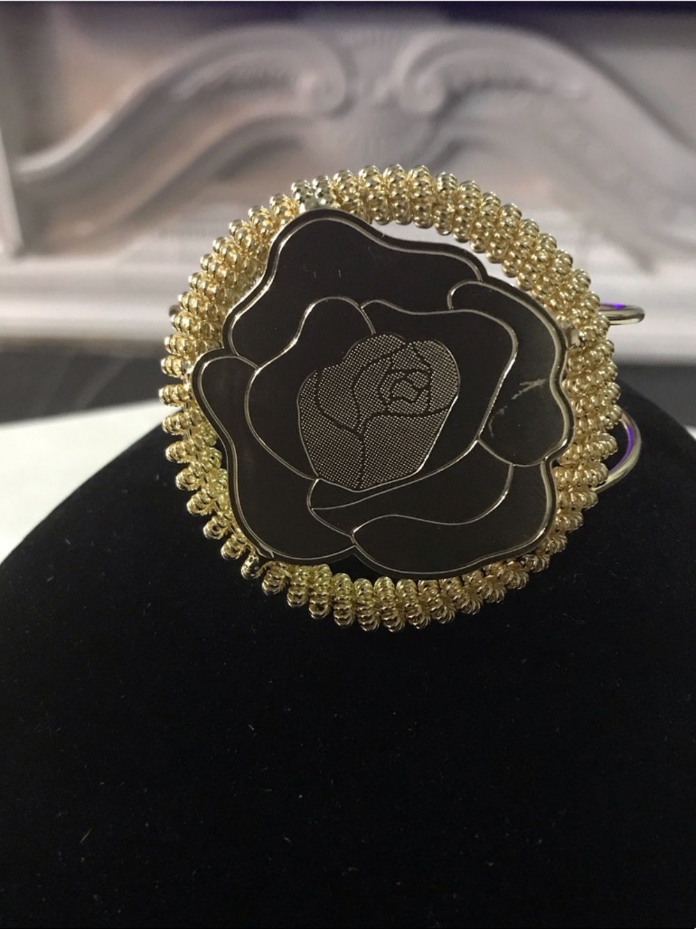Fashion Jewelry Gold and Black Floral Cuff Bracelet